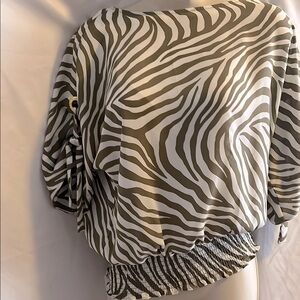 Michael Kors Zebra Print Blouse with Stretch Ruched Waist, Tie Short Sleeves